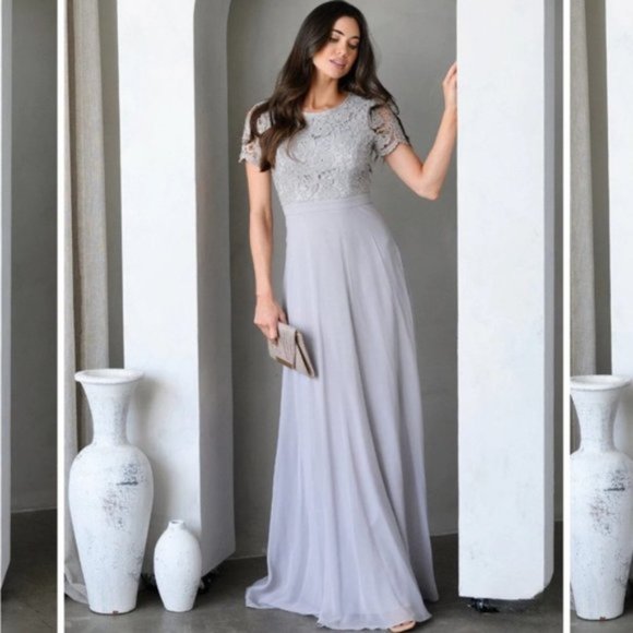 Maniju Lulus Savannah Days Short Sleeve Open Back Gown Maxi Dress Grey Gray New - Picture 7 of 16